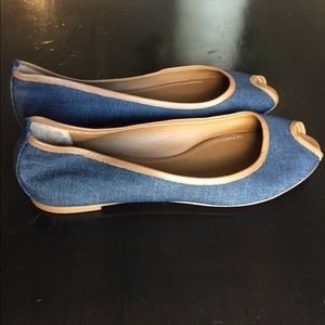 Yves Saint Laurent Denim Peep Toe Flats